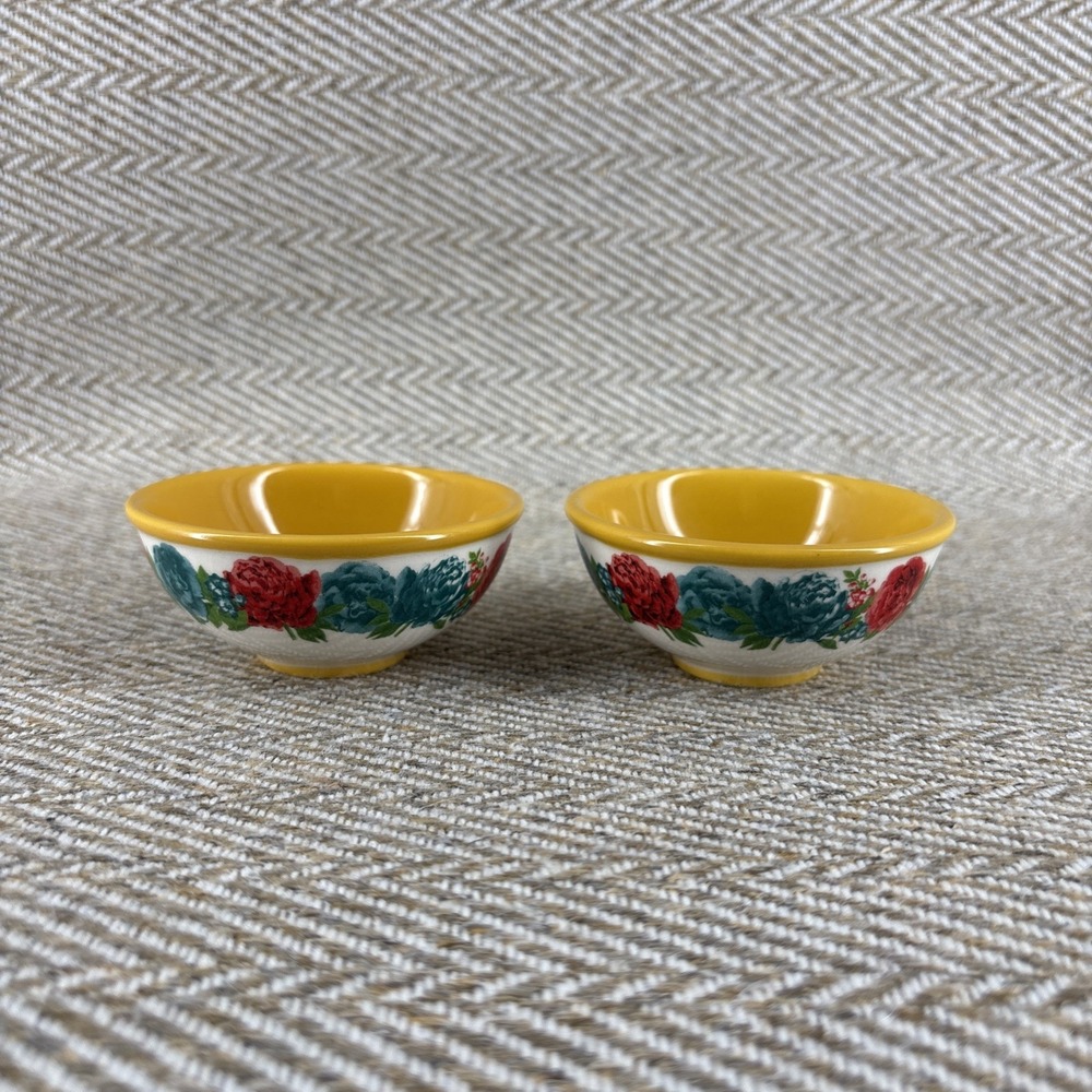 NEW Set Of 2 The Pioneer Woman Stoneware Dipping Bowls Blossom Jubilee / Gold